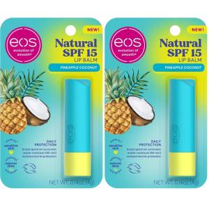 imageeos Natural SPF 15 Lip Balm Pineapple Coconut Daily Protection Water Resistant Resistant eos Lip Balm 014 oz014 Ounce Pack of 2