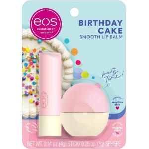 imageeos Natural Shea Moisturizing Lip Balm Birthday Cake AllDay Moisture Lip Care Products 014 Ounce Pack of 2Birthday Cake StickSphere