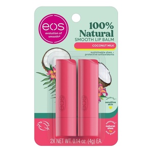 image:imageeos 100 Natural Lip Balm  Strawberry Sorbet and Pomegranate Raspberry AllDay Moisture Lip Care Products 014 oz 2PackCoconut Milk